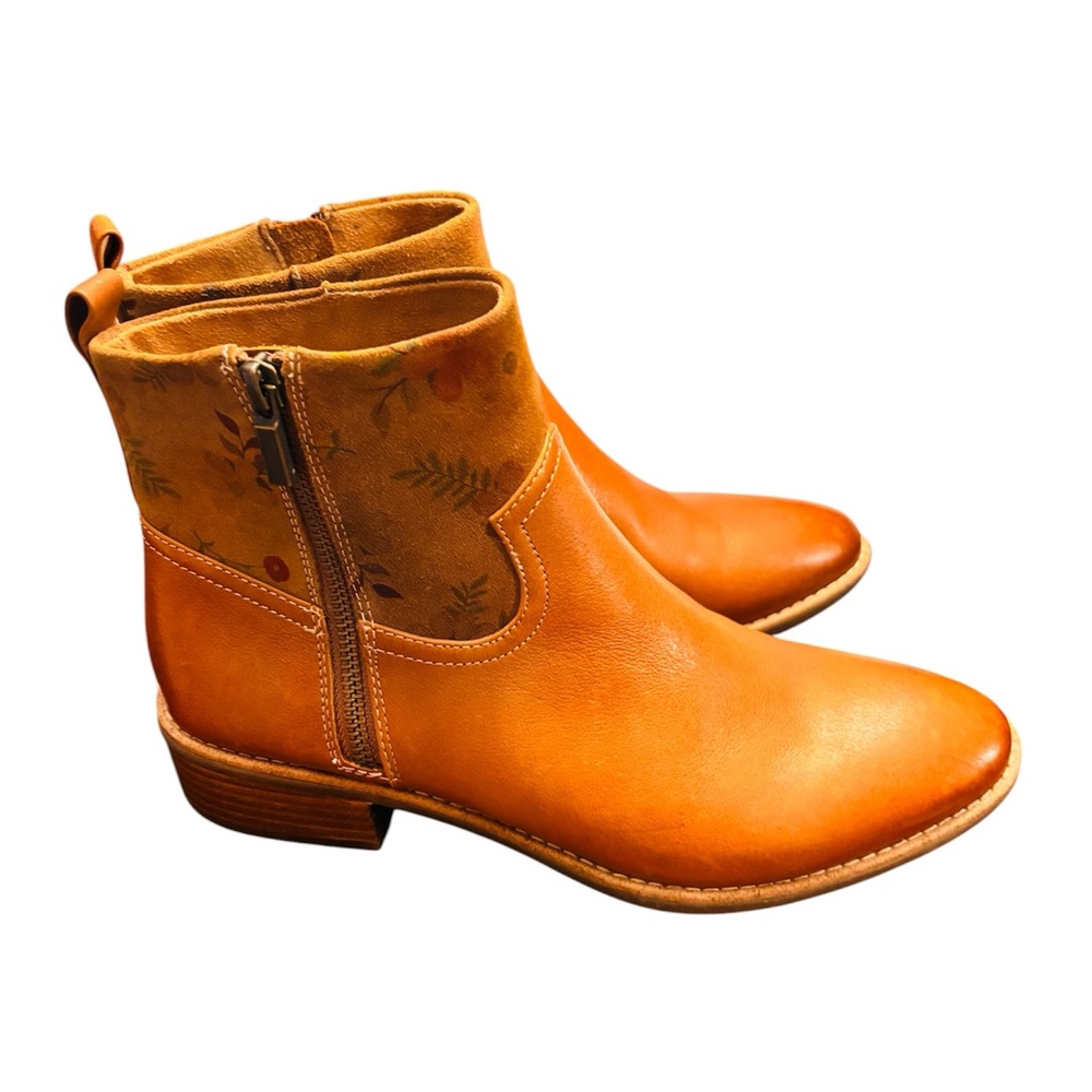 Comfortiva Leather Ankle Booties with Floral Suede Collar